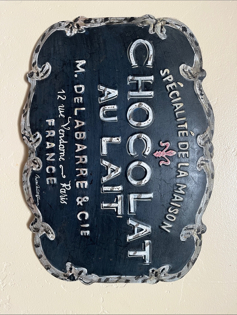 Chocolat Au Lait Decorative Wall Sign - Black & Cream